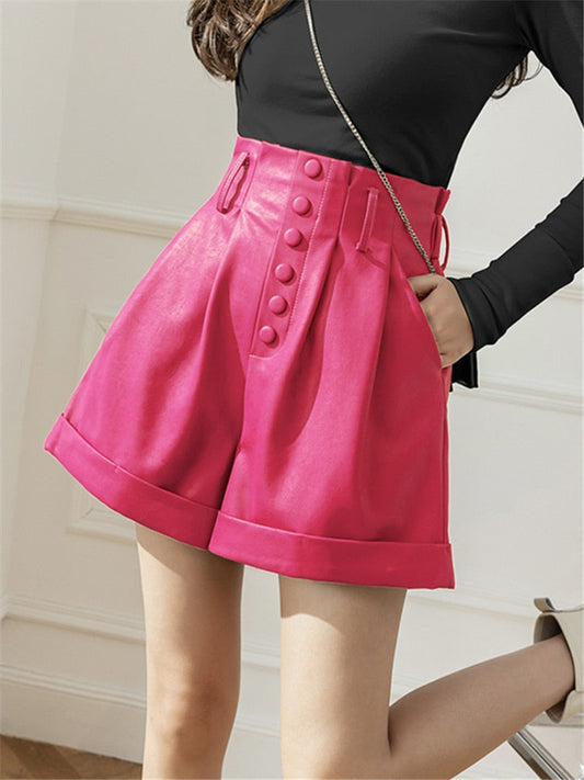 Shorts Autumn Winter Single Breasted High Waist Wide Leg Pants