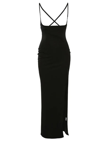 Black High Waisted a Line Suspender Skirts Spring Summer High Split Long Maxi Skirt