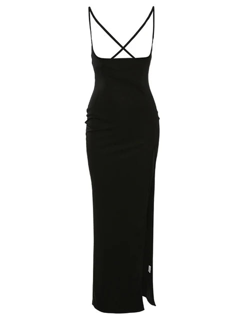 Black High Waisted a Line Suspender Skirts Spring Summer High Split Long Maxi Skirt