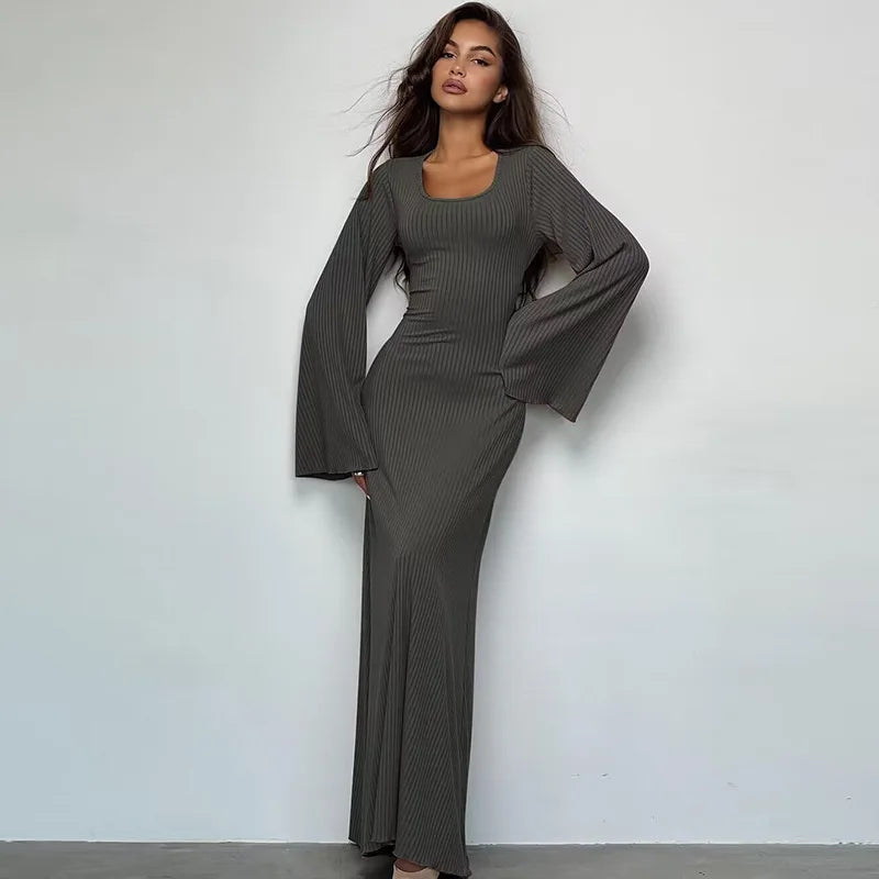 Bodycon Flare Sleeve Maxi Dress