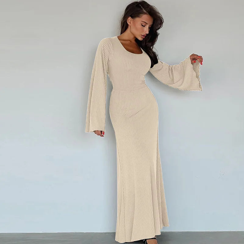 Bodycon Flare Sleeve Maxi Dress