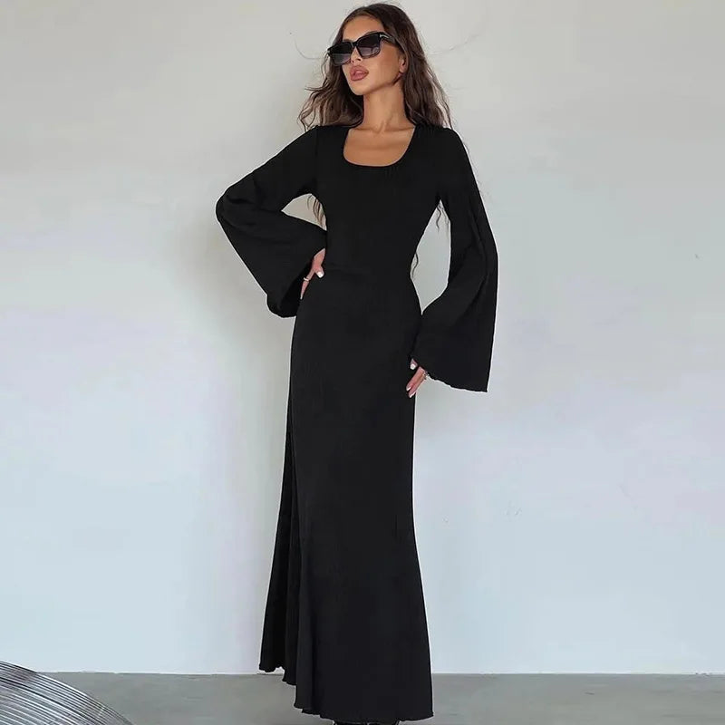 Bodycon Flare Sleeve Maxi Dress
