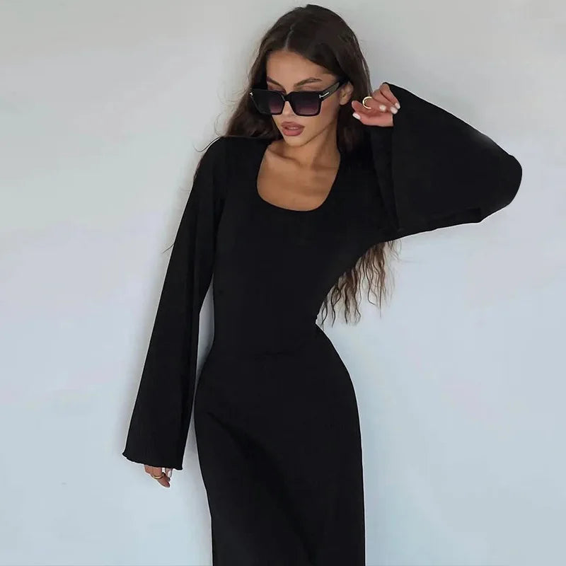 Bodycon Flare Sleeve Maxi Dress