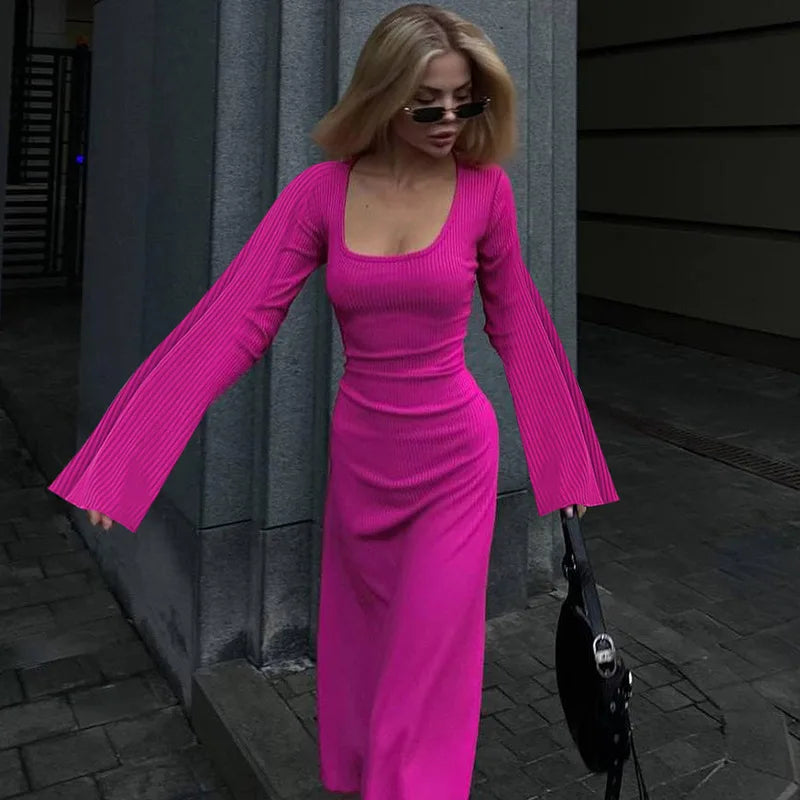Bodycon Flare Sleeve Maxi Dress