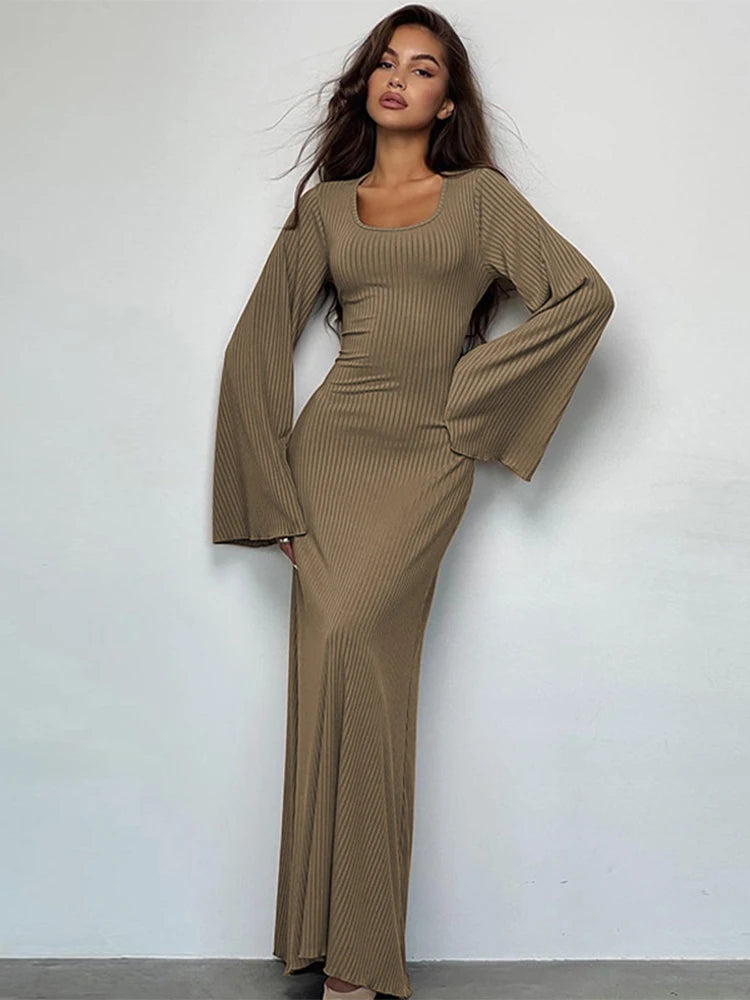 Bodycon Flare Sleeve Maxi Dress