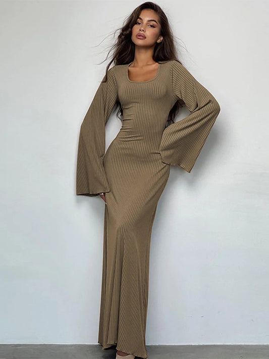 Bodycon Flare Sleeve Maxi Dress