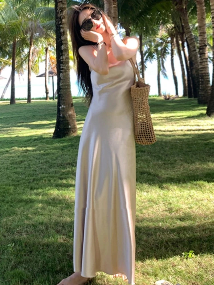 Bodycon Satin Spaghetti Strap Midi Dress Evening Party Dresses Summer New Holiday Style Prom Robe Vestido Mujer