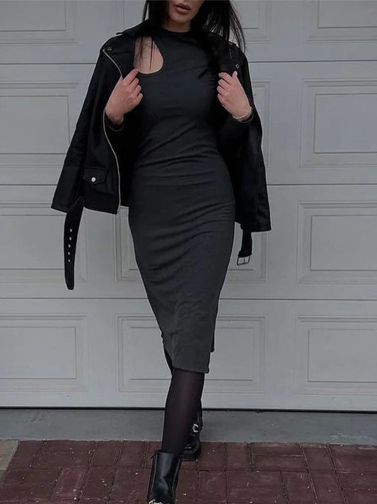 Cut Out O-neck Long Midi Dresses
