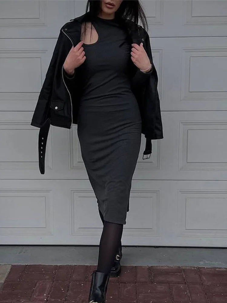 Cut Out O-neck Long Midi Dresses