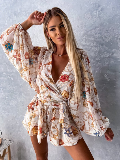 Beach Vacation Lantern Sleeve Romper