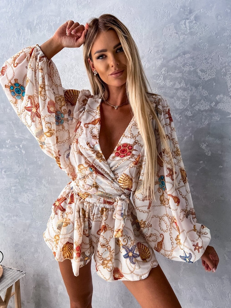 Beach Vacation Lantern Sleeve Romper