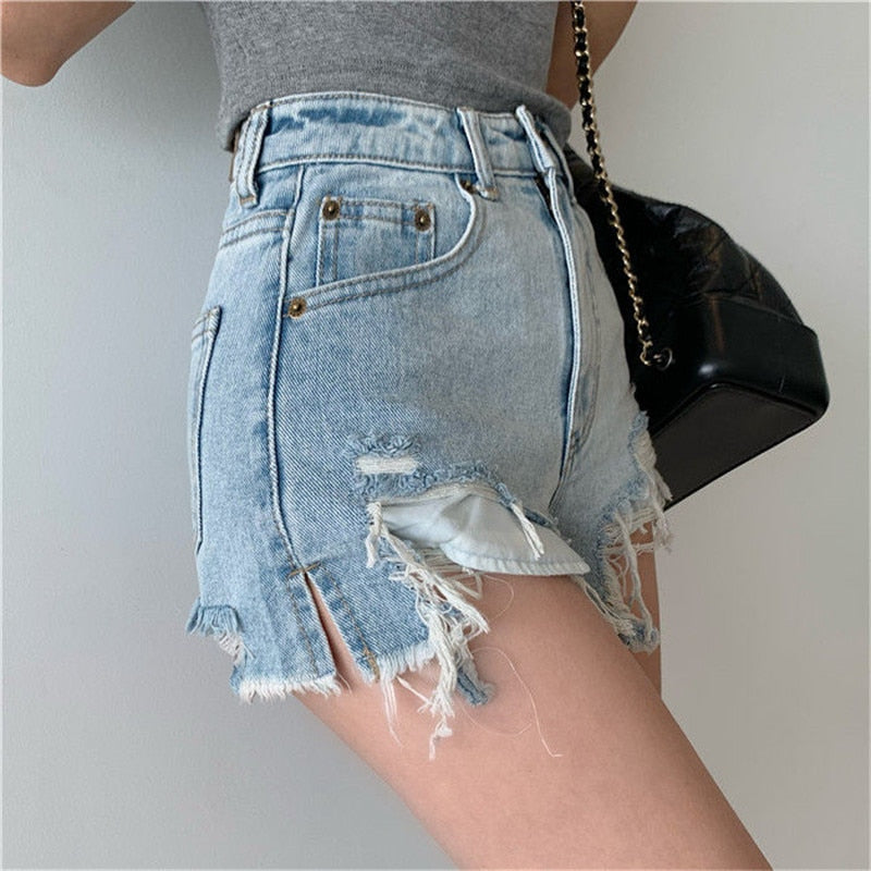 Denim Shorts With Tassel Pockets Mini Short Jeans