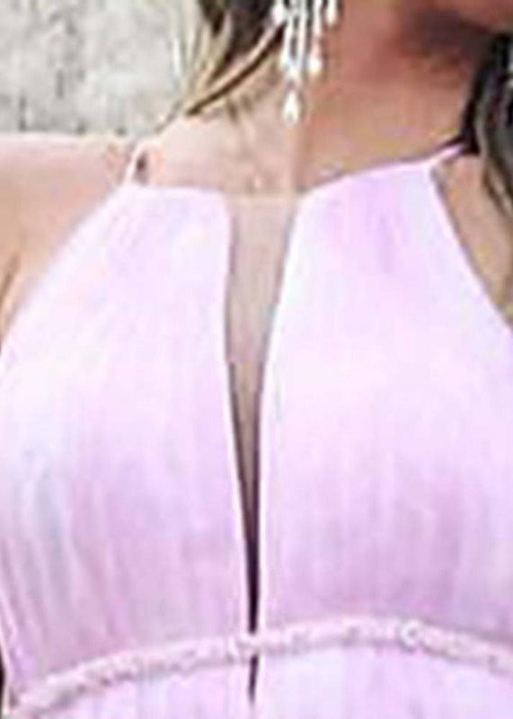 Gradient Color V Neck High Waist Tulle Maxi Dresses Sleeveless Ww1036