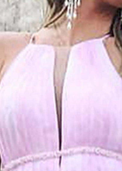 Gradient Color V Neck High Waist Tulle Maxi Dresses Sleeveless Ww1036