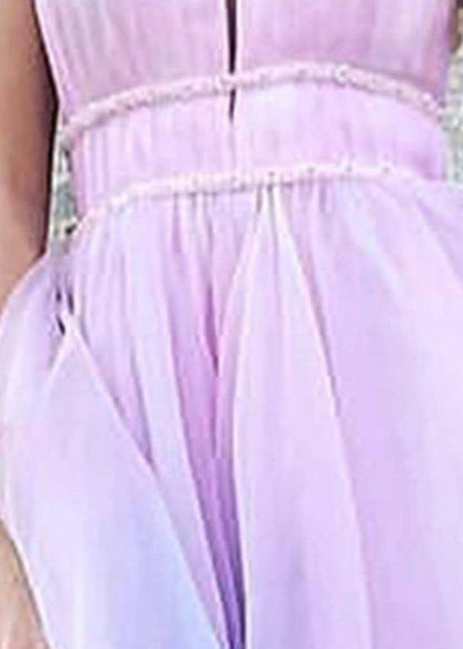 Gradient Color V Neck High Waist Tulle Maxi Dresses Sleeveless Ww1036