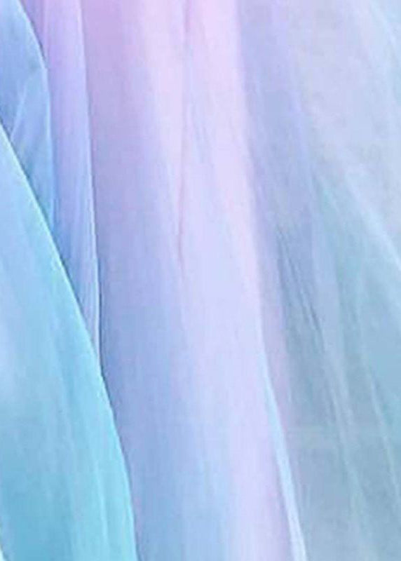 Gradient Color V Neck High Waist Tulle Maxi Dresses Sleeveless Ww1036