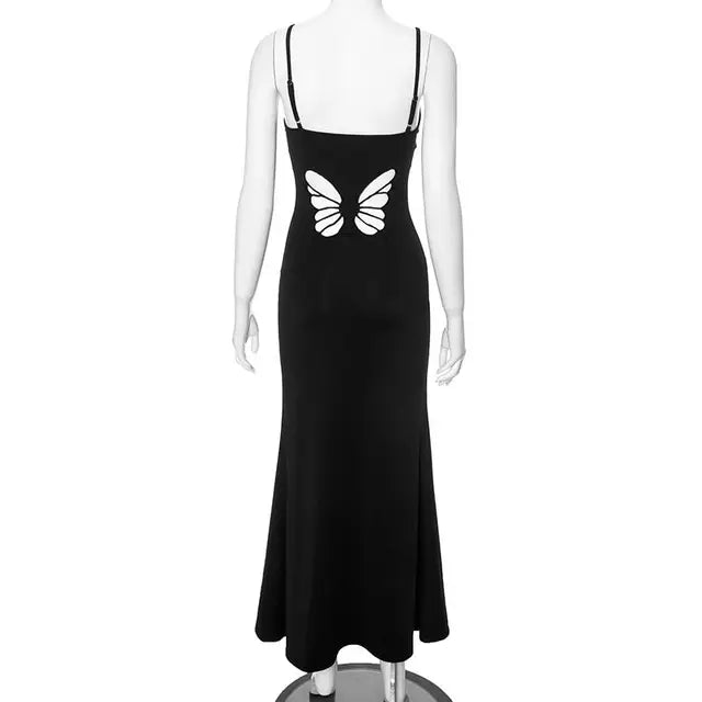 Hollow Butterfly Backless Dresses Y2k Summer Outfits Lady Red Maxi Dress Bodycon Birthday Party Club Sundress