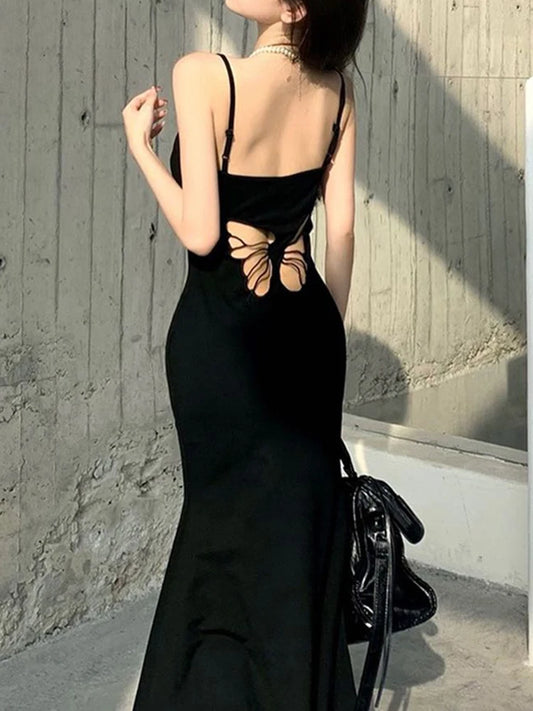 Hollow Butterfly Backless Dresses Y2k Summer Outfits Lady Red Maxi Dress Bodycon Birthday Party Club Sundress