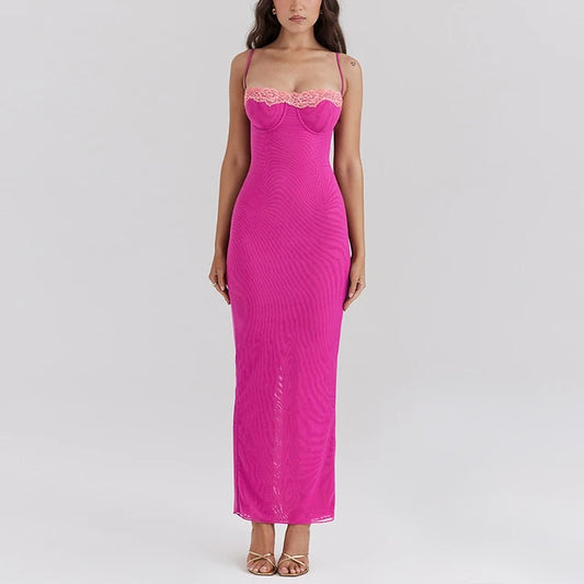 Lace Tube Party Dress High Waist Slim Fit Suspender Dresses Sleeveless Backless Long Dress for