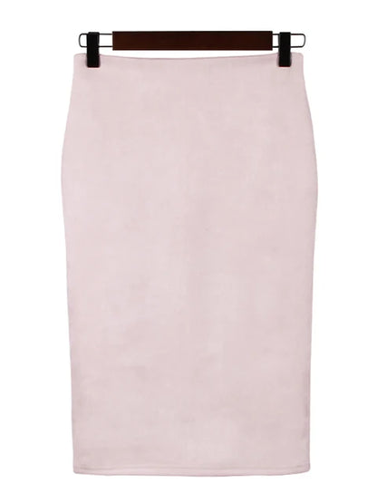 Empire Skirts Spring Faux Suede Pencil Skirt High Waist Bodycon Split Thick Stretchy Skirts