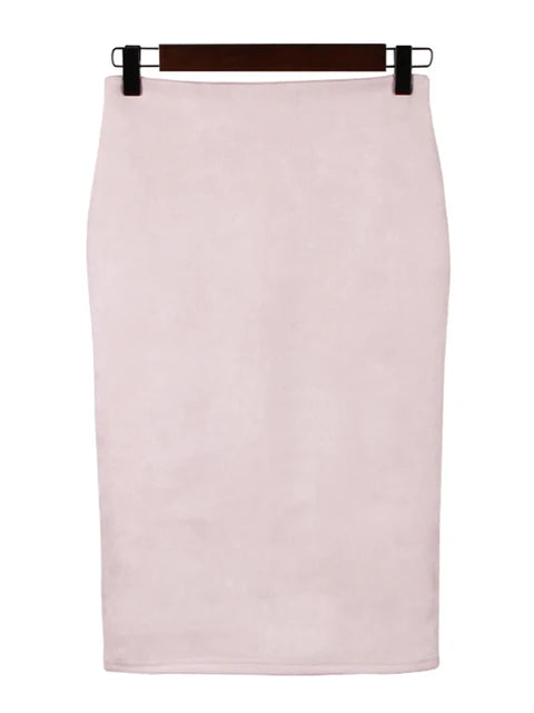 Empire Skirts Spring Faux Suede Pencil Skirt High Waist Bodycon Split Thick Stretchy Skirts