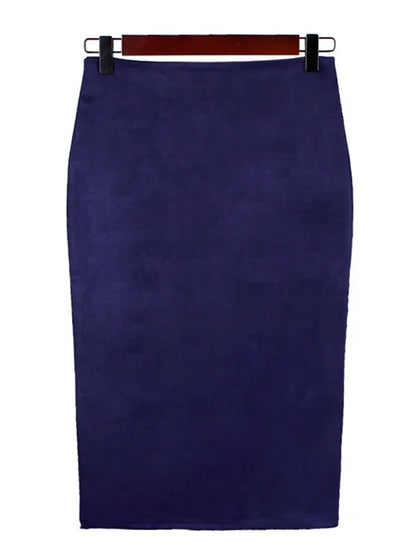 Empire Skirts Spring Faux Suede Pencil Skirt High Waist Bodycon Split Thick Stretchy Skirts