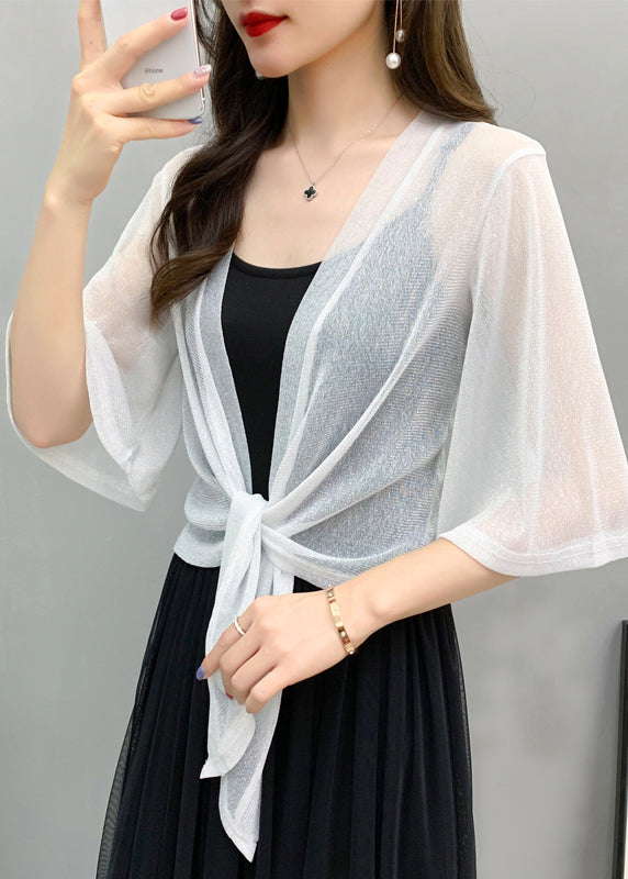 Pink Bright Silk Lace Up Tulle Cardigan Summer As1019