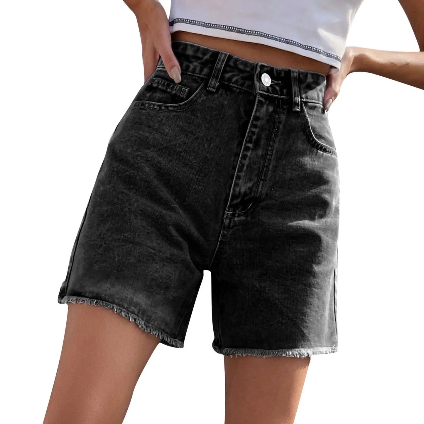 Ripped Hole Hem Denim Hotpants Short