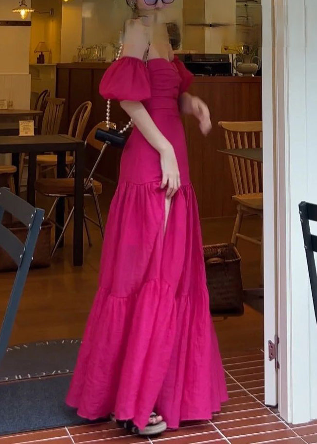 Rose Slash Neck Cotton Long Dresses Summer Az1045