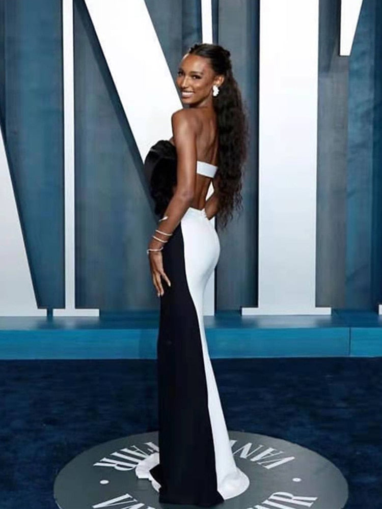 Bodycon Dress Black White Strapless Skiny Long Dress