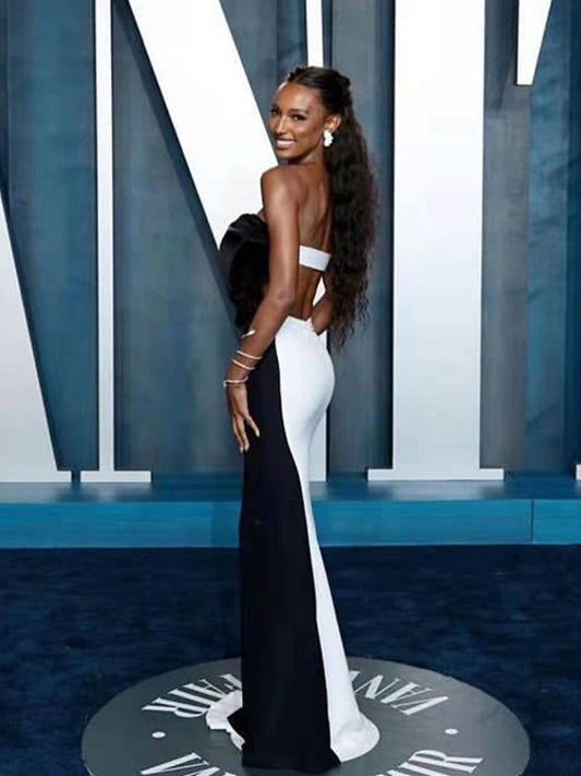 Bodycon Dress Black White Strapless Skiny Long Dress