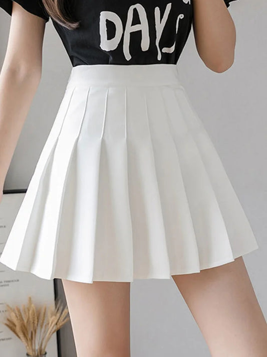 Pleated Skirt Summer High Waist a Line Pink Mini Skirt Korean Zipper Preppy Style Dance Skirt