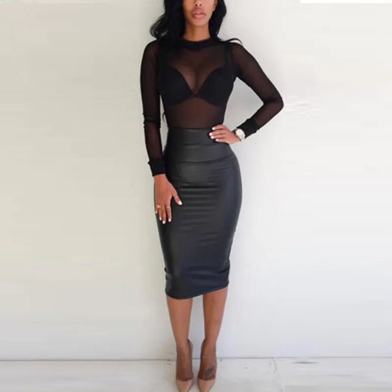 T Shirt See Through Transparent Mesh Tops Long Sleeve Sheer Slim Turtleneck T-shirt