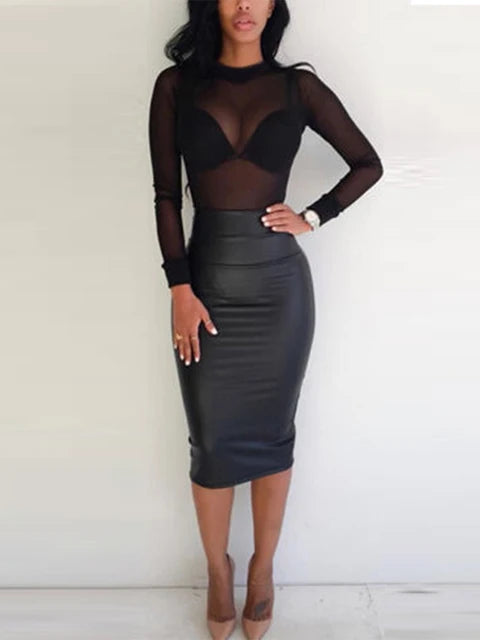T Shirt See Through Transparent Mesh Tops Long Sleeve Sheer Slim Turtleneck T-shirt