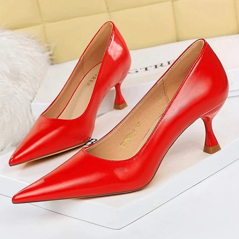 Shoes Kitten High-heeled Shoes Pumps Pu Leather Shoes High Heels Occupation Ol Office Shoes 43