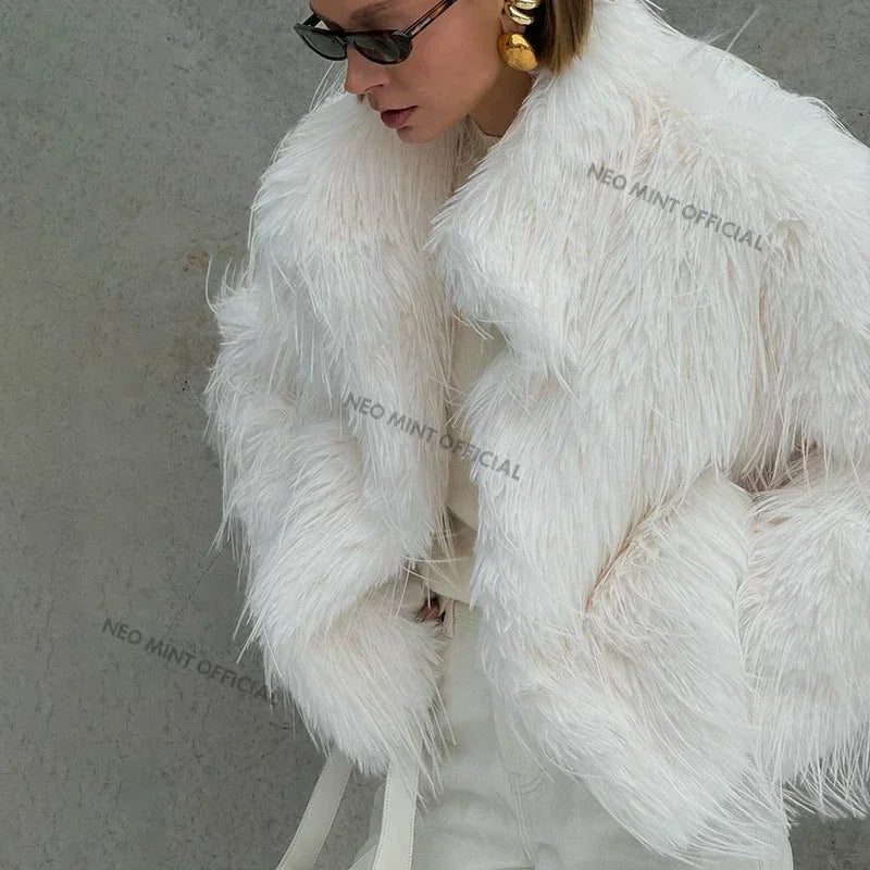 Winter Fluffy Faux Fur Coat Brand Tassels Furry Turkey Fur Jacket Loose Overcoat Outerwear