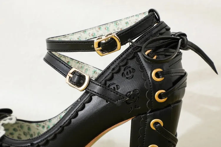 Summer 2.5 Platform Bow Lace Princess Lolita Shoes Party 10cm High Heel Buckle Big Size 43