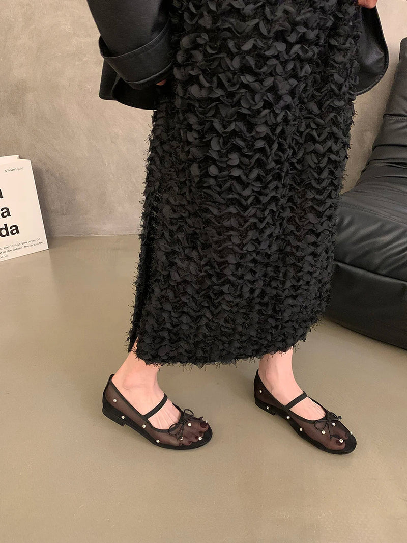 Flat Shoes Mesh Mary Jane Shoes Soft Sole Outdoor Dress Ballerinas