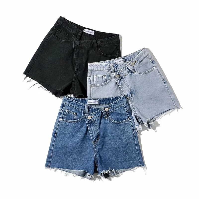 New Tassel Blue Denim Shorts High Waist Bottoms Summer Color Jeans Shorts