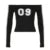 Contrast Digital Print Long Sleeve T-shirt Off Shoulder Black Y2k Side Striped Crop Top Harajuku Korean Style