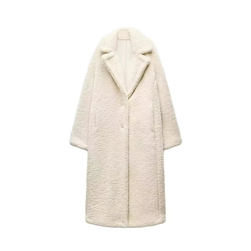 Thicken Warm Outwear Furry Double Breasted Loose Turn-down Collar Long Coat Female Winter Jackets
