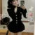 Autumn Korean Knitted Two-piece Skirt Set Single Breasted V-neck Sweater Mini Ruffles Skirt Y2k New Outfits