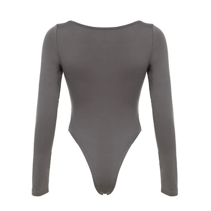 Autumn Hotsweets Slim Long Sleeve Bodysuit Simple Lace Trim Square Collar Bow Rompers S Clothing