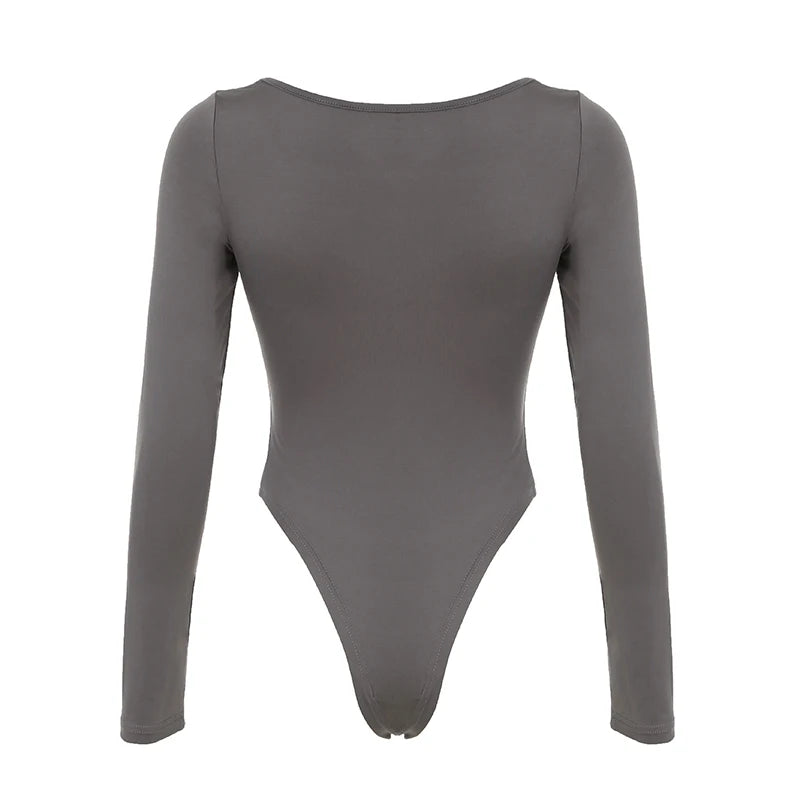 Autumn Hotsweets Slim Long Sleeve Bodysuit Simple Lace Trim Square Collar Bow Rompers S Clothing