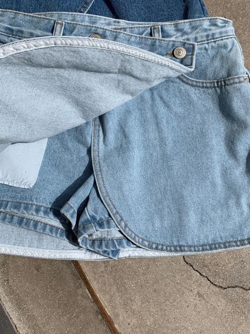 Irregular Denim Skirts for Summer High Waist Button Up Mini Skirt Korean Simple Shorts Faldas New