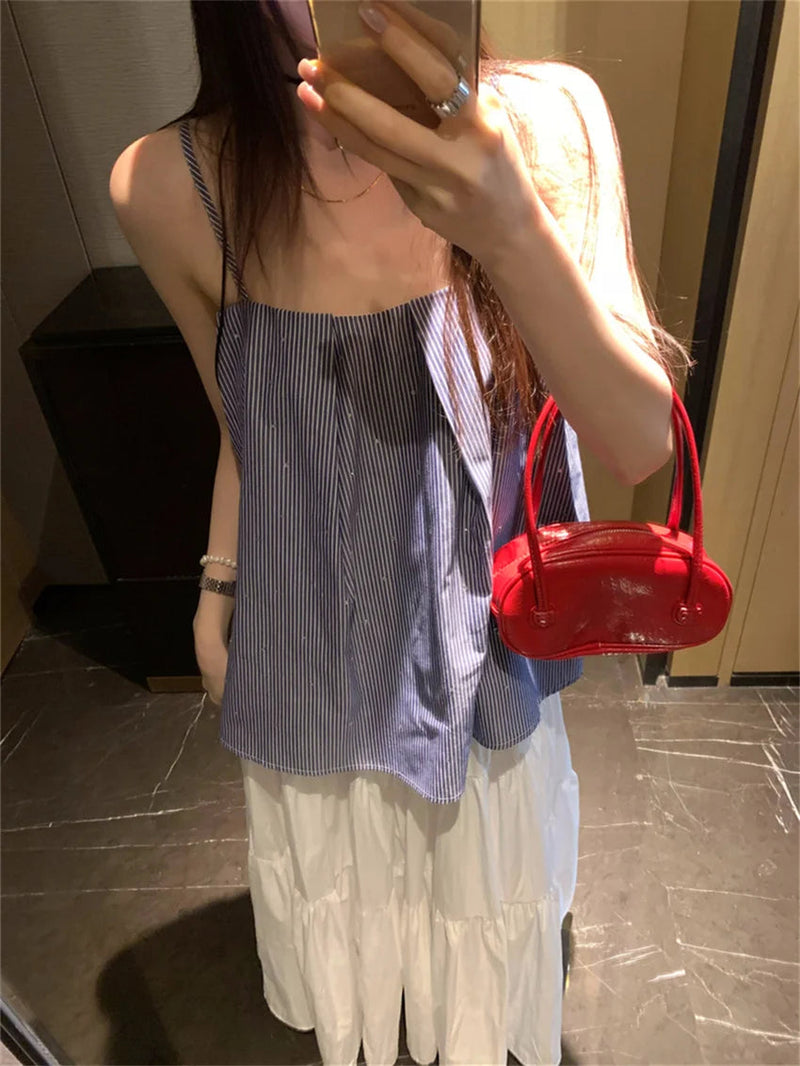 Romance Sweet Tank Tops Slim Gentle Office Lady Summer Loose Summer New All Match Maxi Skirts