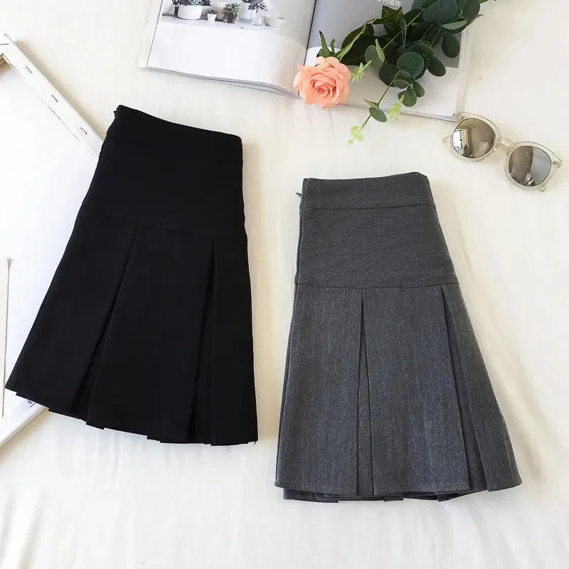 Harajuku Pleated Skirt High Waist Black Mini Skirts Korean Preppy School Uniform All Match a Line Skirt