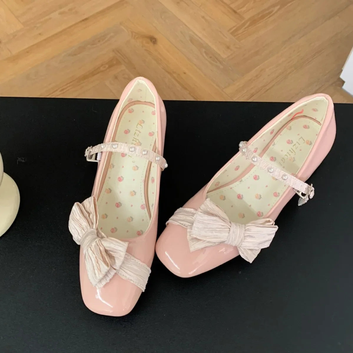 Butterflyknot Sweet Mary Jane Shoes Chunky Dress Shoes Shallow Designer Pumps Buckle Square Toe High Heels