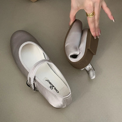 Comfort Satin Soft Sole Mary Jane Shoes Round Toe Shallow Flats Buckle Prom Designer Ballet Shoes