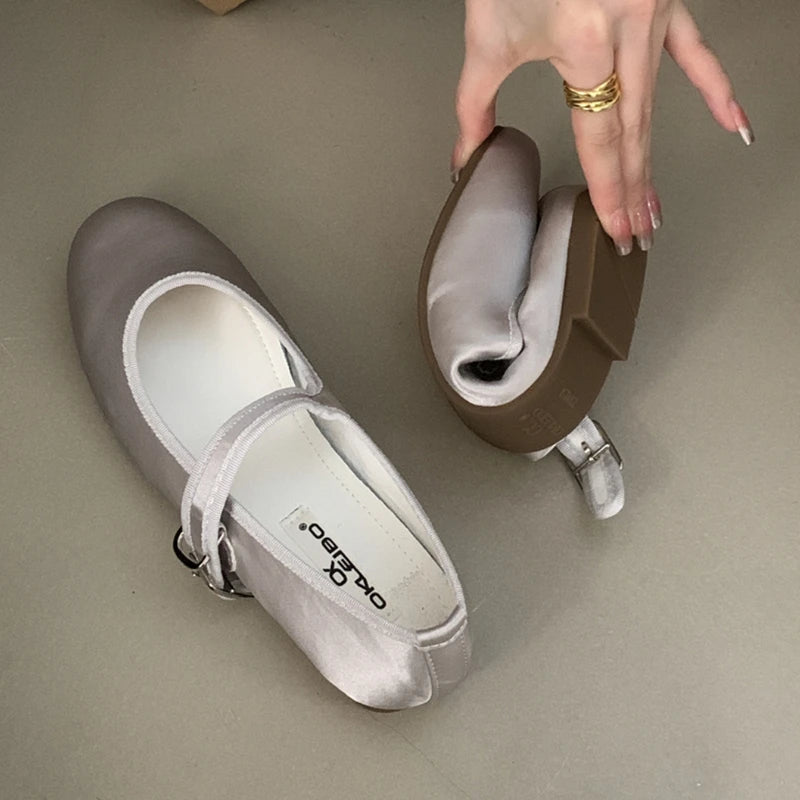 Comfort Satin Soft Sole Mary Jane Shoes Round Toe Shallow Flats Buckle Prom Designer Ballet Shoes